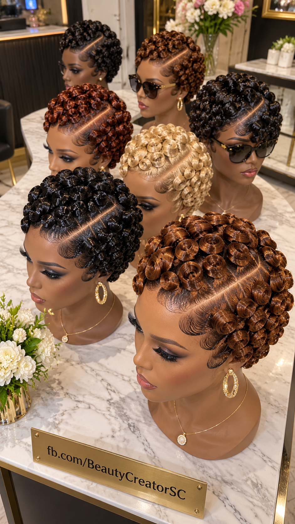 Seven Polished Coil Pixie Wigs With Slanted Parts And Layered Temple Sweeps #bc Seven Polished Coil Pixie Wigs With Slanted Parts And Layered Temple Sweeps #bc