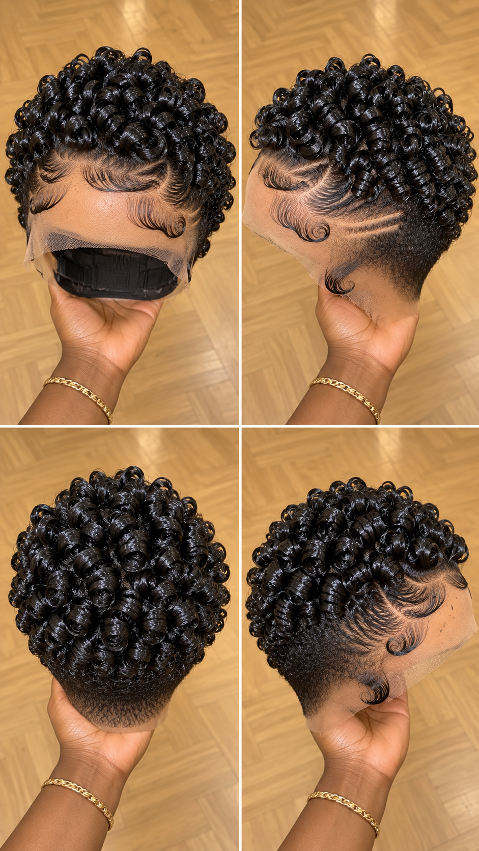Jet Black Spiral Coil Pixie Wig With Layered Swoop Waves And Tapered Nape #besk