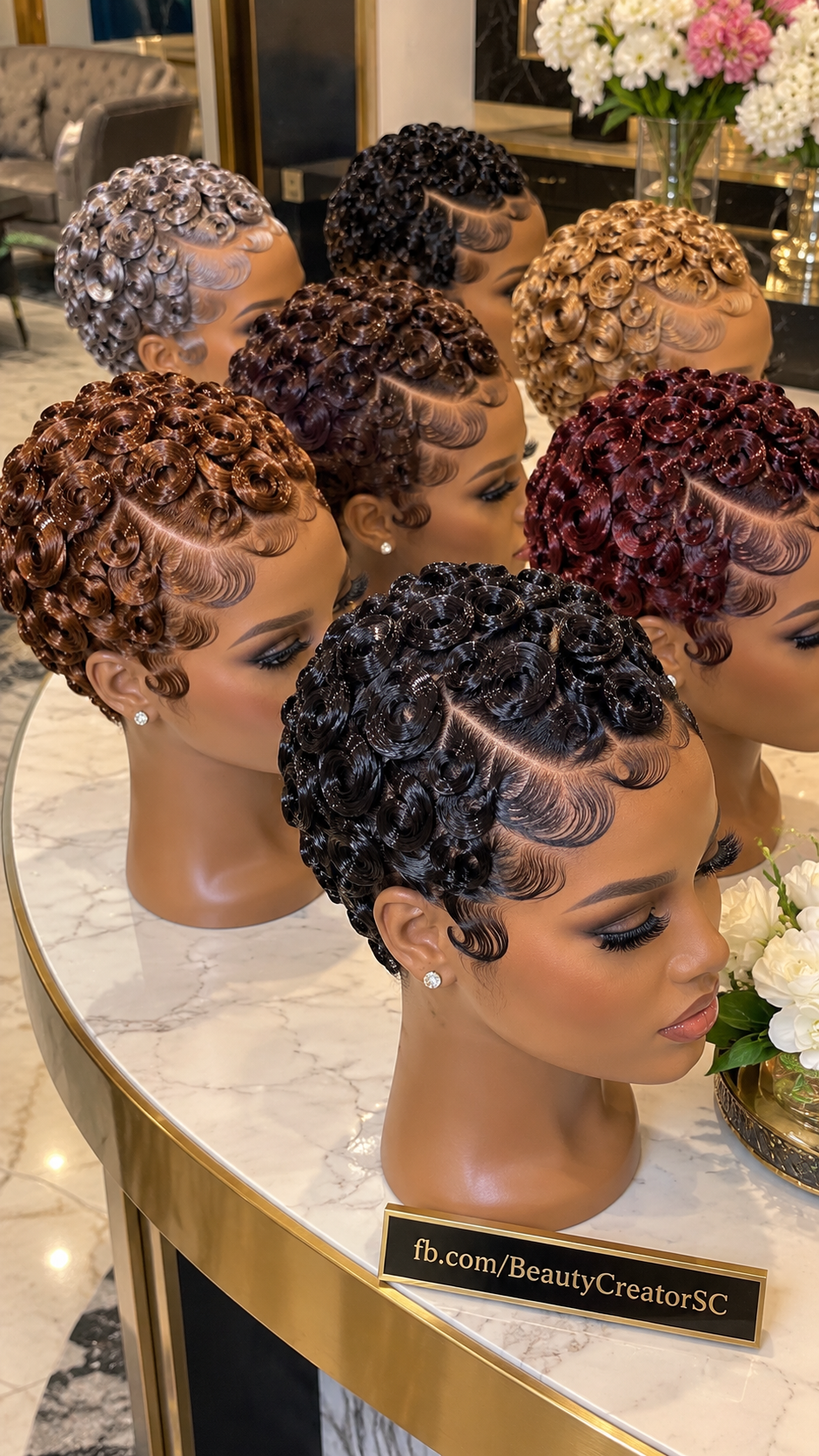 Polished Rose-Curl Pixie Wigs With Curved Parting And Feathered Wave Panels #bc