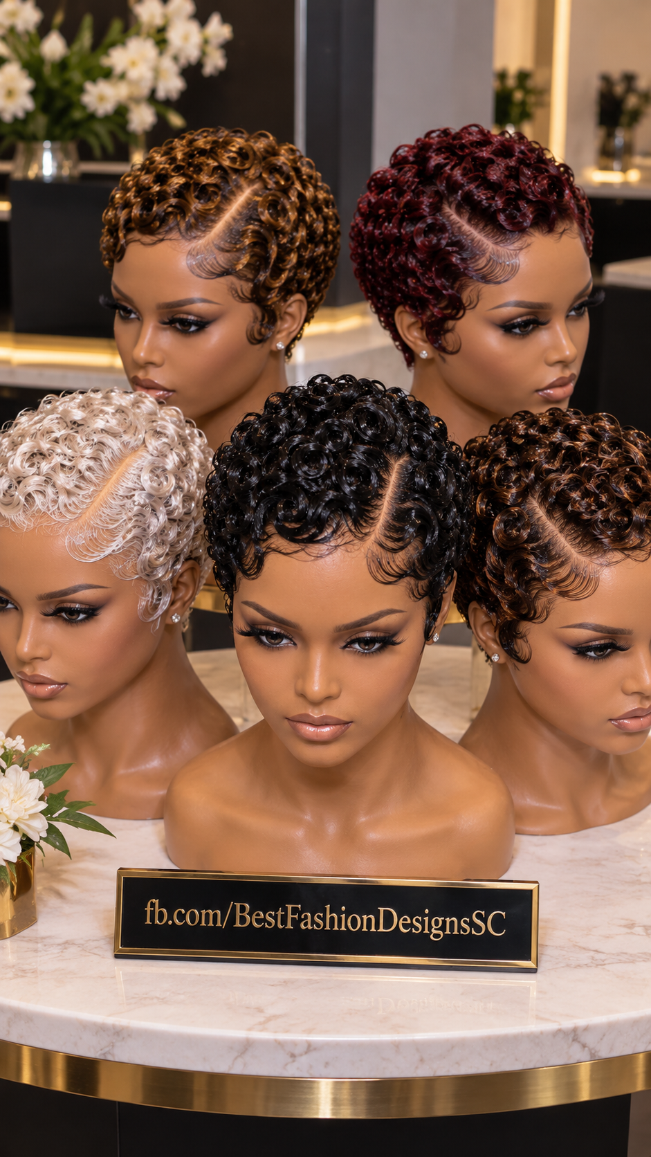 Deep-Part Pin-Ringlet Pixie Wigs With Swept Front Panels in Black, Copper and Burgundy #best