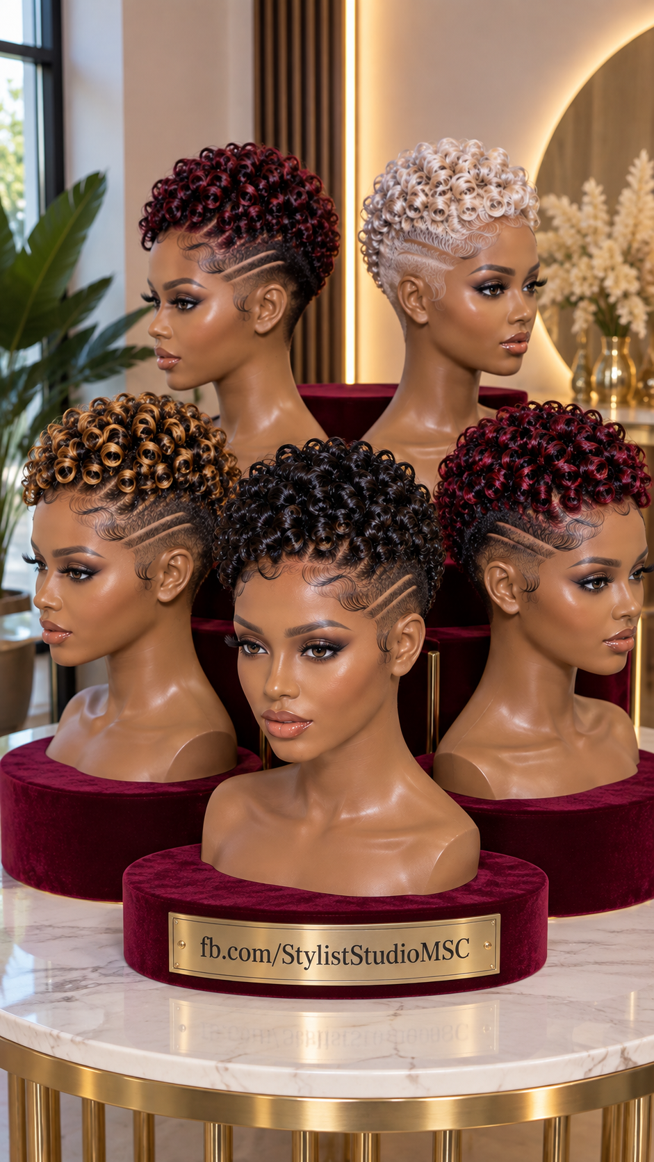 Loop Curl Pixie Wig Collection With Burgundy, Pearl Blonde and Caramel Highlights #ss Loop Curl Pixie Wig Collection With Burgundy, Pearl Blonde and Caramel Highlights #ss