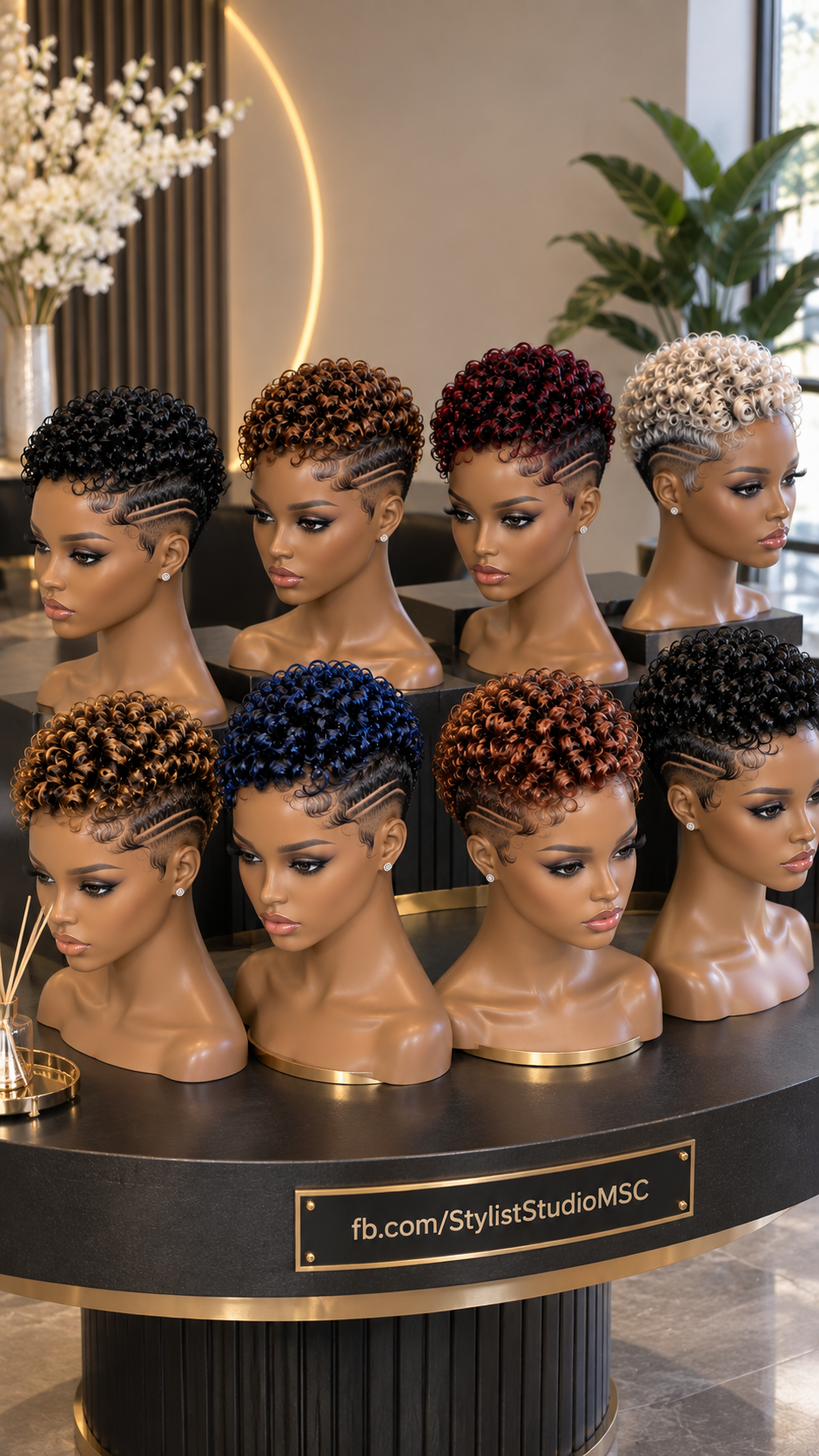 Salon Display of Sculpted Pin Curl Pixie Wigs With Razor Line Sides #ss Salon Display of Sculpted Pin Curl Pixie Wigs With Razor Line Sides #ss