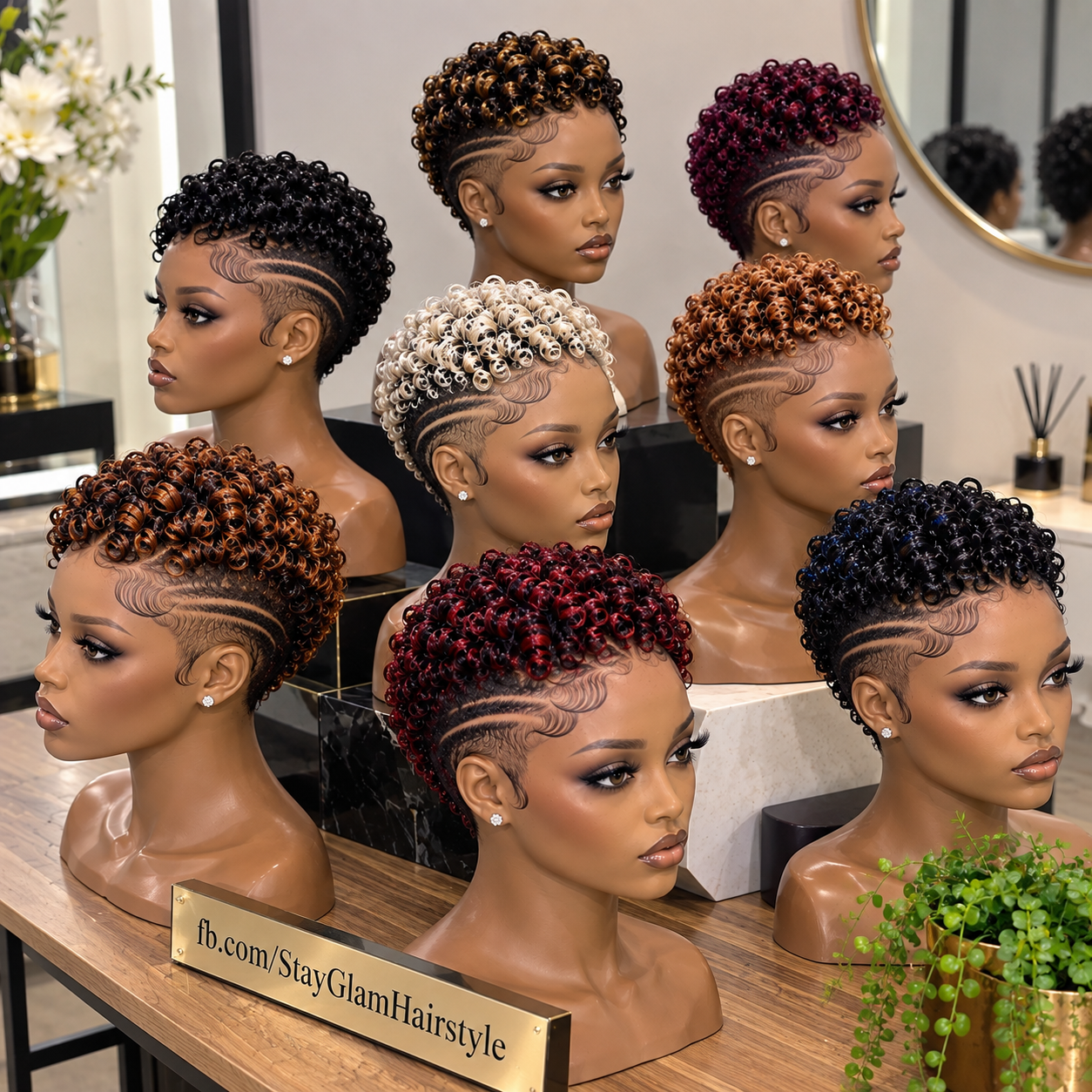 Multi-Tone Ring Curl Pixie Wig Collection With Swept Temple Waves And Curved Side Lines #stay