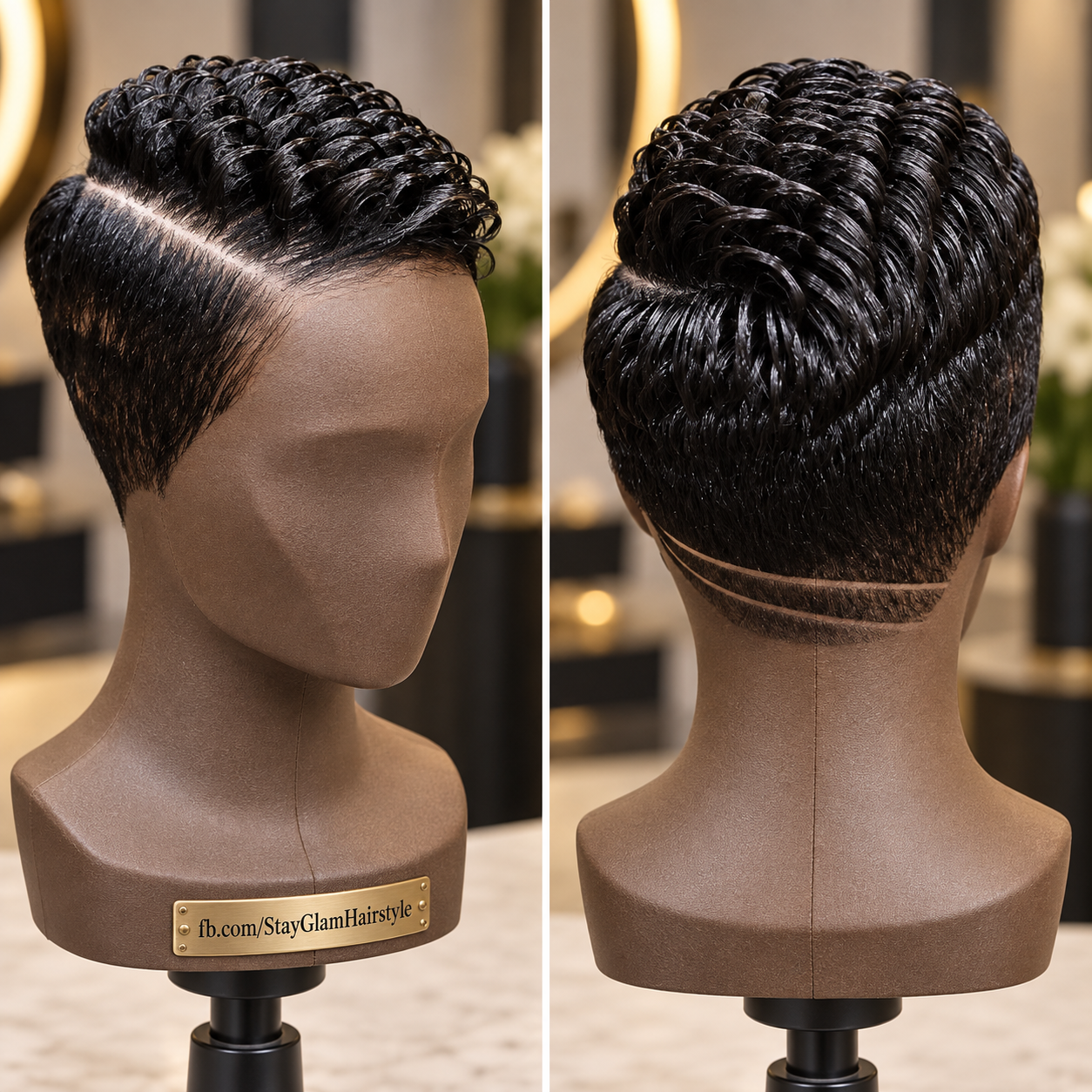 Black Sculpted Loop Pixie Wig With Sleek Sides and Double Nape Lines #stay Black Sculpted Loop Pixie Wig With Sleek Sides and Double Nape Lines #stay