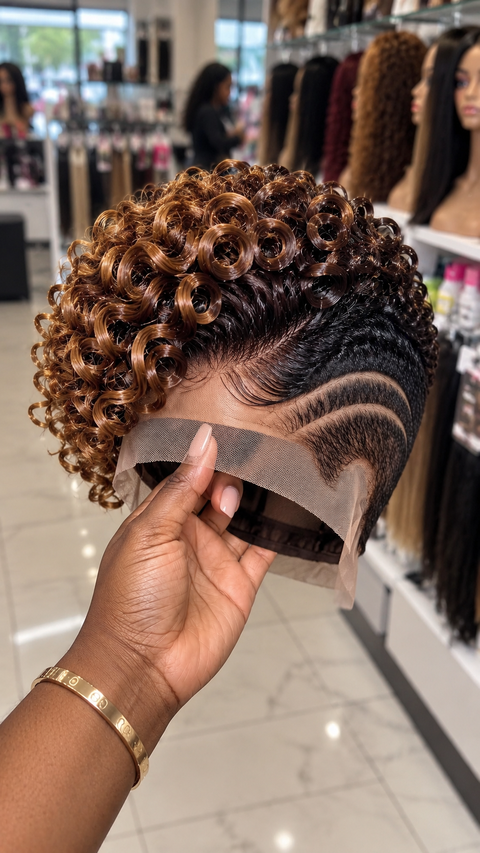 Caramel Brown Ringlet Pixie Wig With Double Wave Lines #apd Caramel Brown Ringlet Pixie Wig With Double Wave Lines #apd