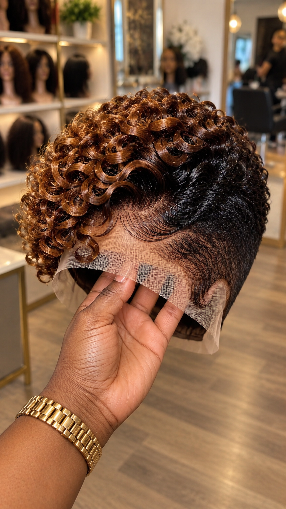 Caramel Copper Ringlet Pixie Wig With Black Tapered Sides #aft Caramel Copper Ringlet Pixie Wig With Black Tapered Sides #aft
