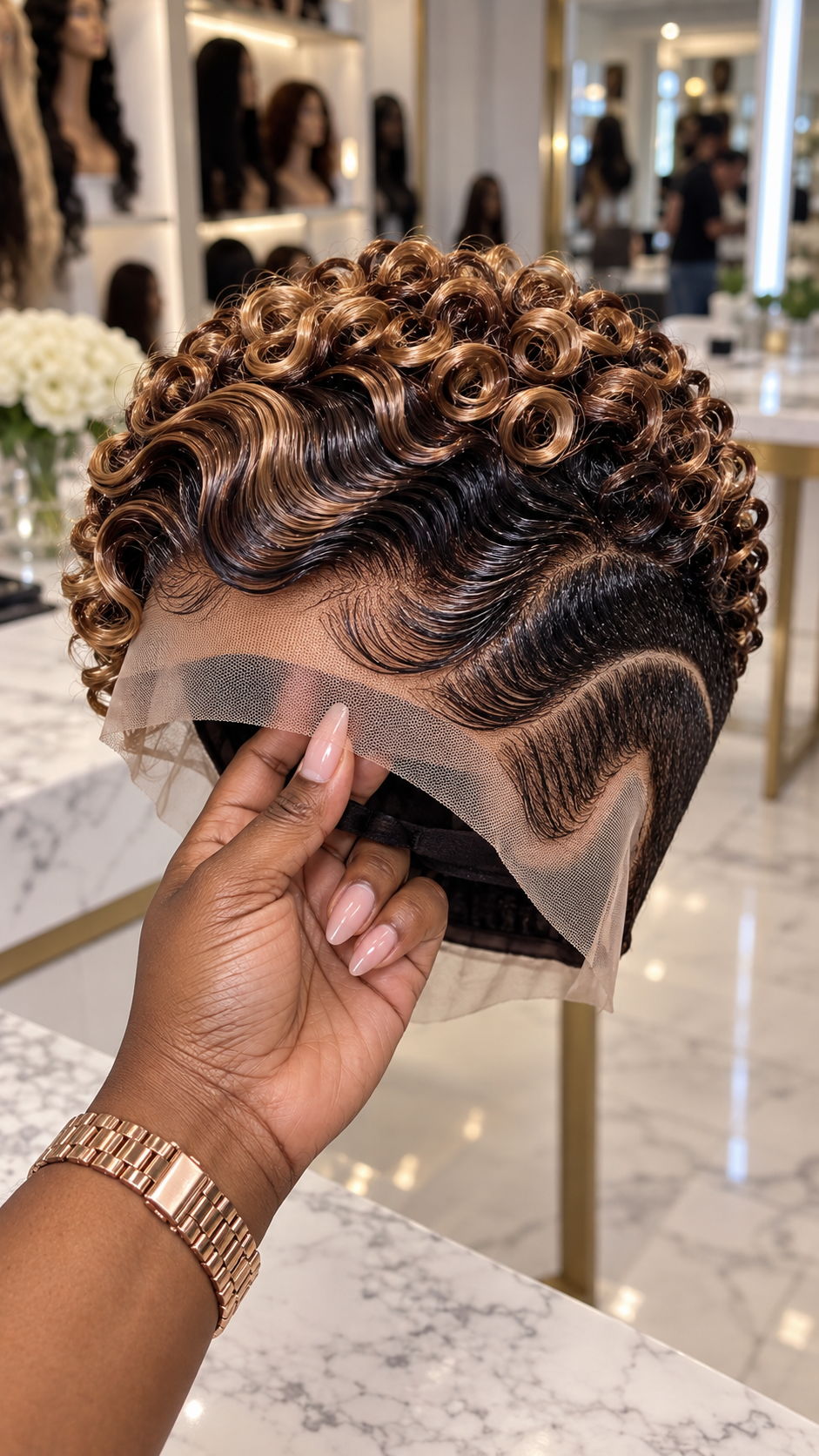 Caramel Highlight Ringlet Pixie Wig With Sculpted Finger Waves #aft