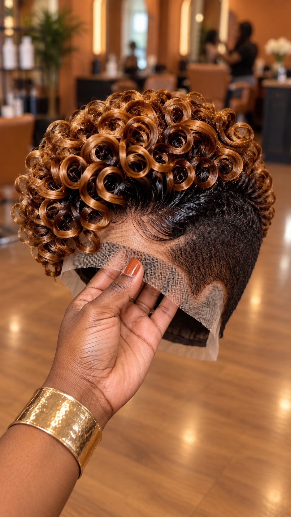 Caramel Ringlet Pixie Wig With a Close Tapered Side #hwb Caramel Ringlet Pixie Wig With a Close Tapered Side #hwb