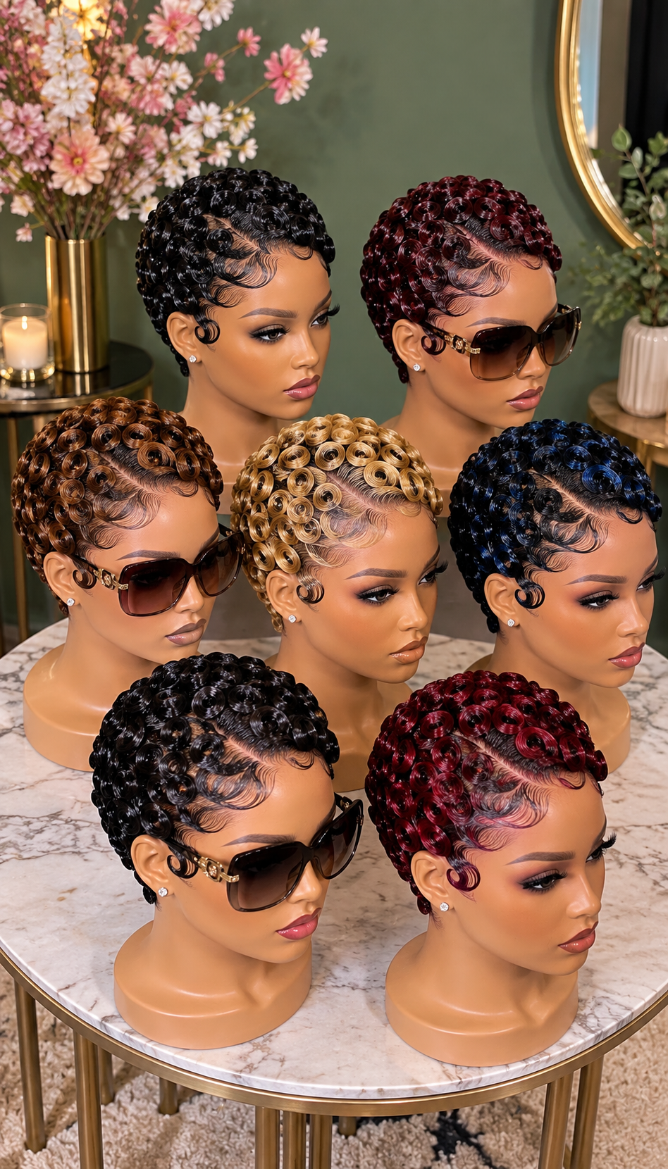 Seven Glossy Ringlet Pixie Wigs in Rich Statement Colors #flt Seven Glossy Ringlet Pixie Wigs in Rich Statement Colors #flt