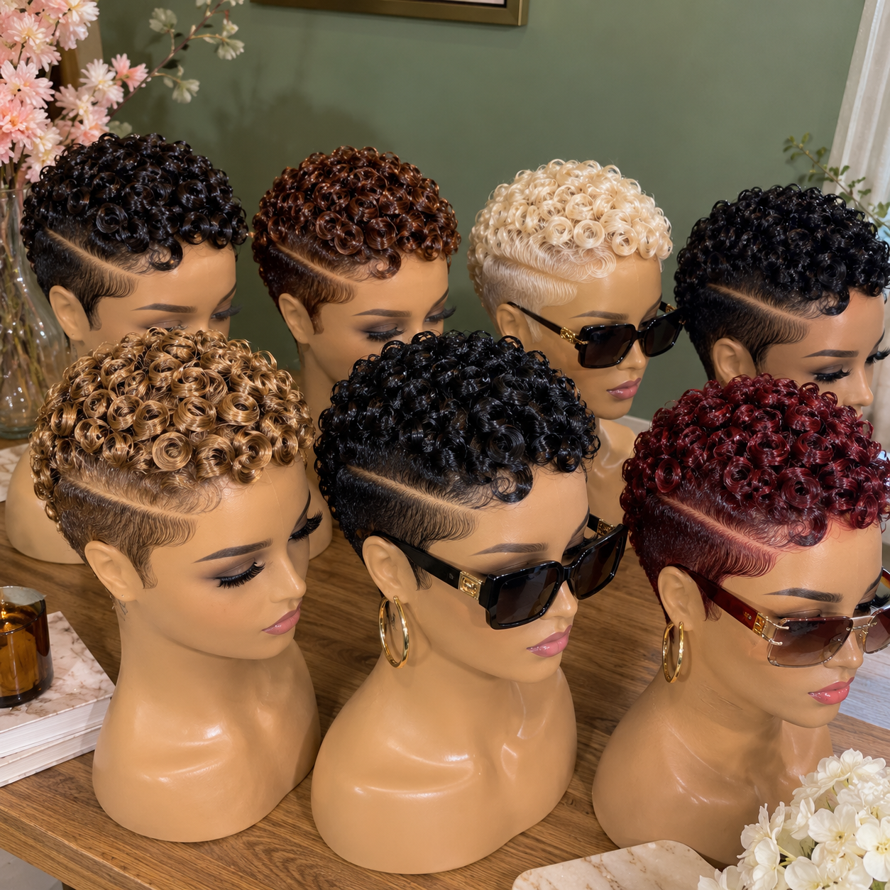 Multi-Color Ring Curl Pixie Wigs With Deep Side Parts and Sweeping Temple Waves #stay