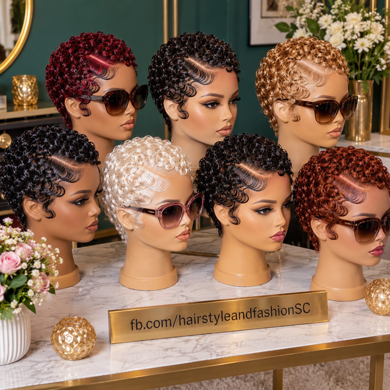 Wine Red, Jet Black and Golden Honey Finger Curl Pixie Wigs With Deep Side Waves #fa