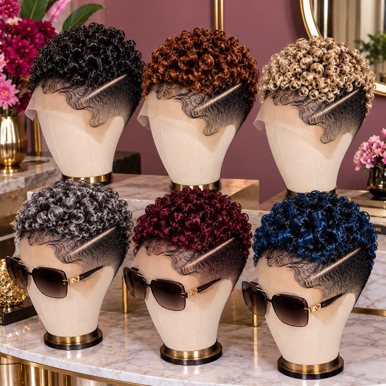 Ring Curl Pixie Wigs With Deep Side Part in Black, Copper, Blonde, Silver, Burgundy and Blue #ss