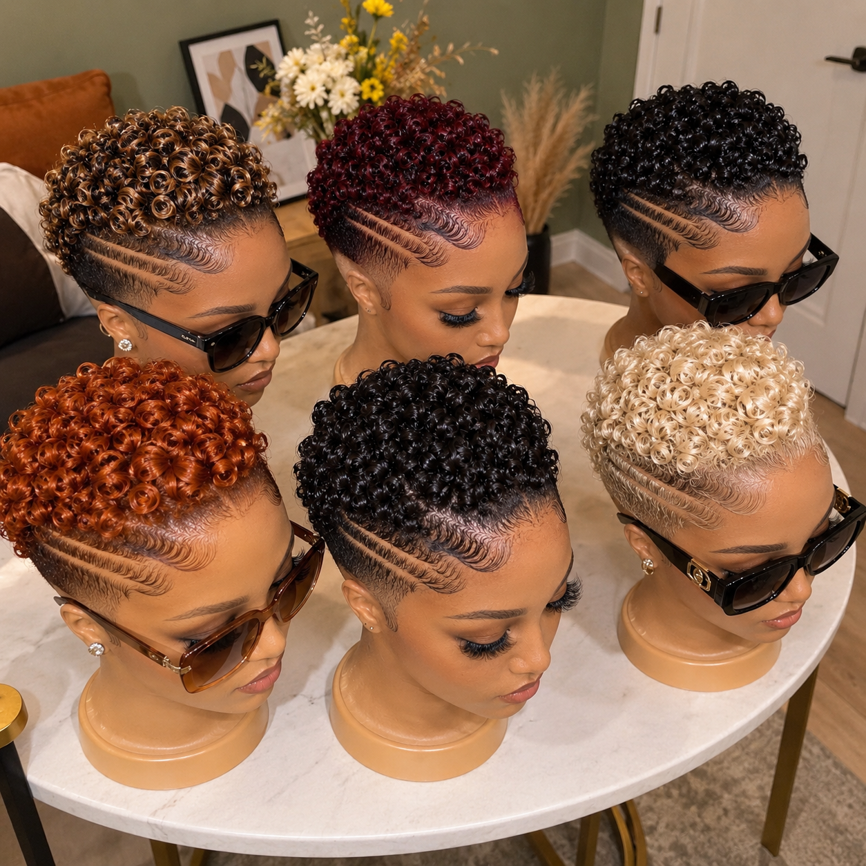 Ring Curl Pixie Wigs With Double Side Lines in Black, Copper, Burgundy and Blonde #stay