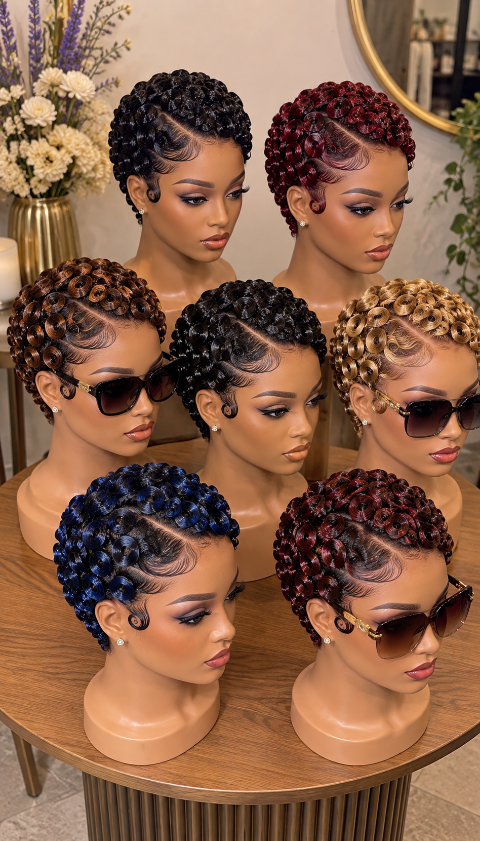 Seven Glossy Ringlet Pixie Wigs With Sculpted Side Waves #fl Seven Glossy Ringlet Pixie Wigs With Sculpted Side Waves #fl