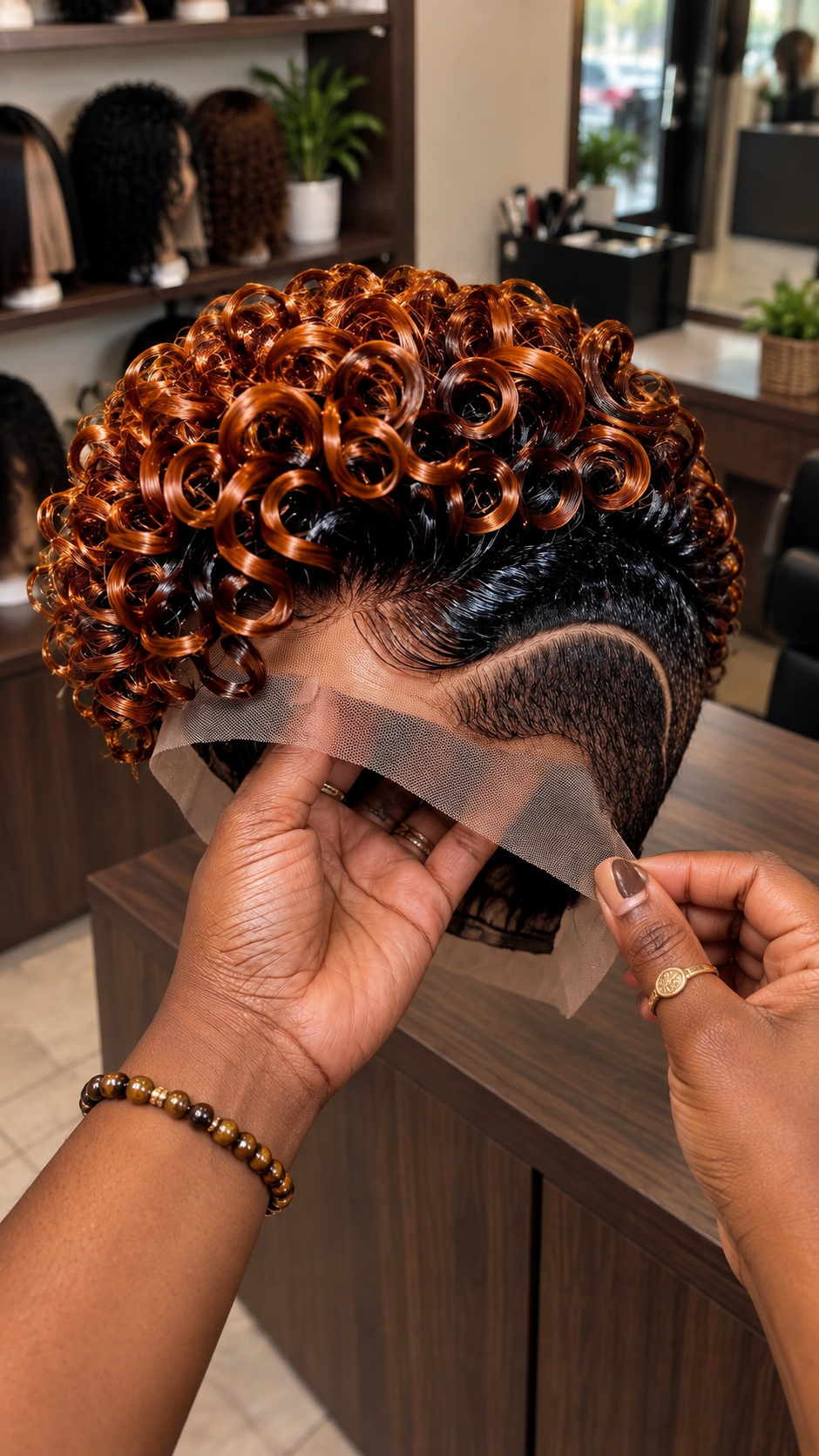 Copper Auburn Spiral Loop Pixie Wig With Curved Side Part and Lace Front #fa