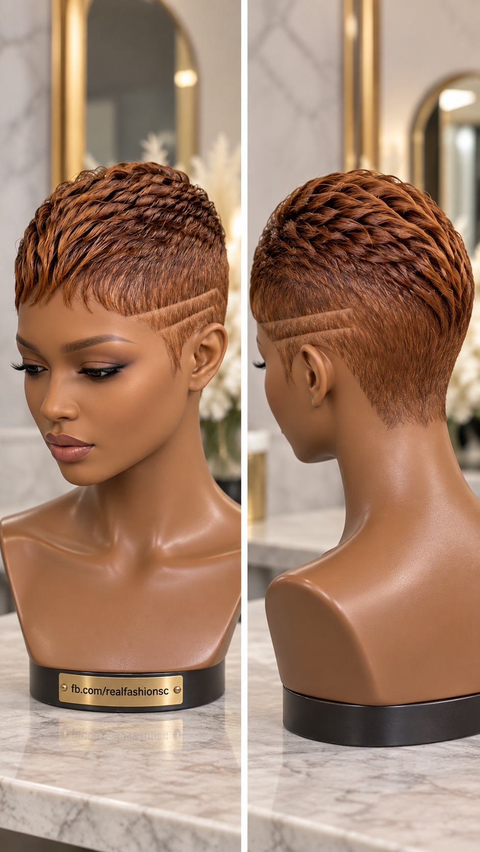 Copper Brown Pixie Wig With Swept Crown Layers and Double Side Lines #real Copper Brown Pixie Wig With Swept Crown Layers and Double Side Lines #real