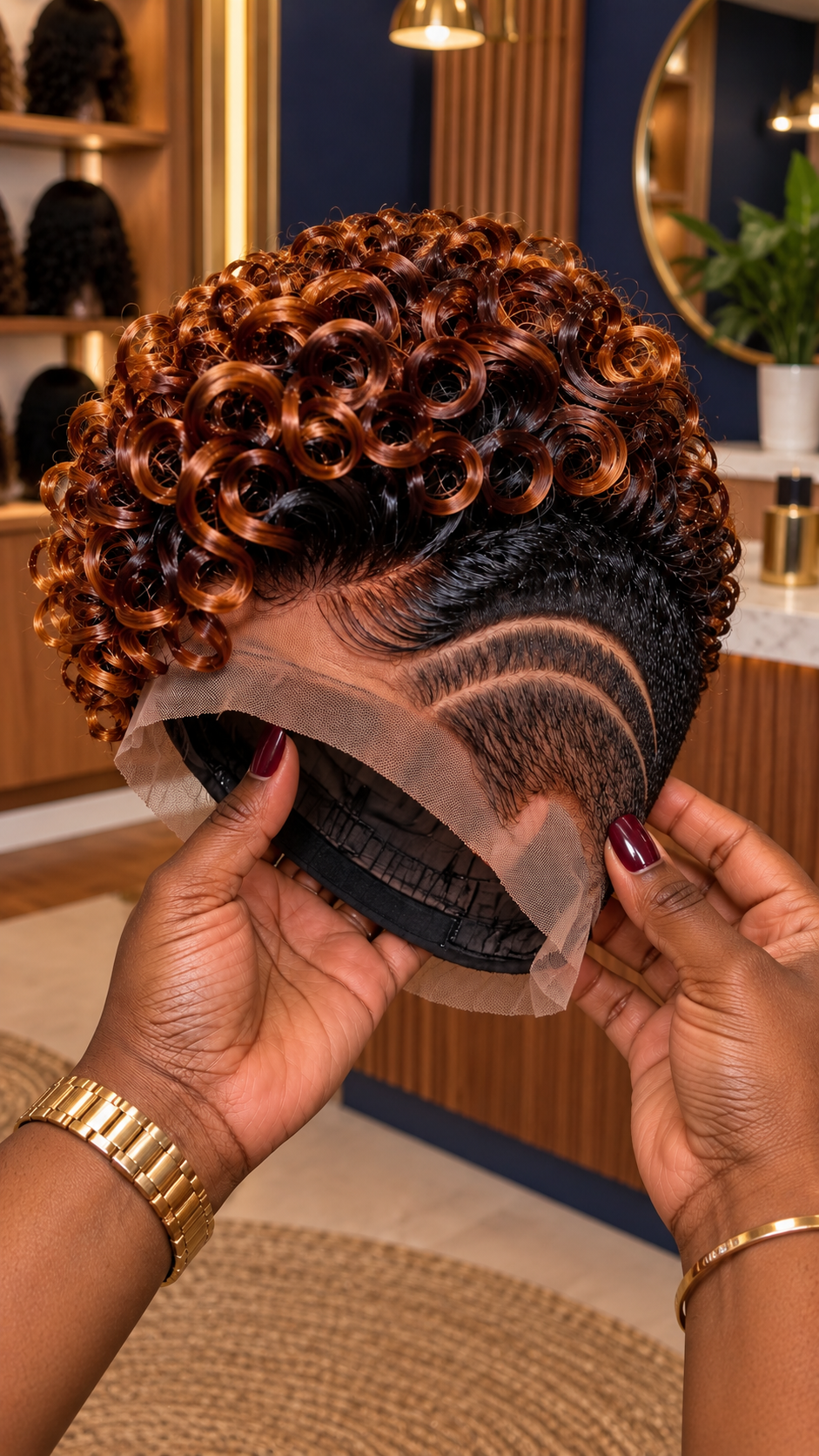 Copper Caramel Ringlet Pixie Wig With Double Curved Side Design #eft Copper Caramel Ringlet Pixie Wig With Double Curved Side Design #eft