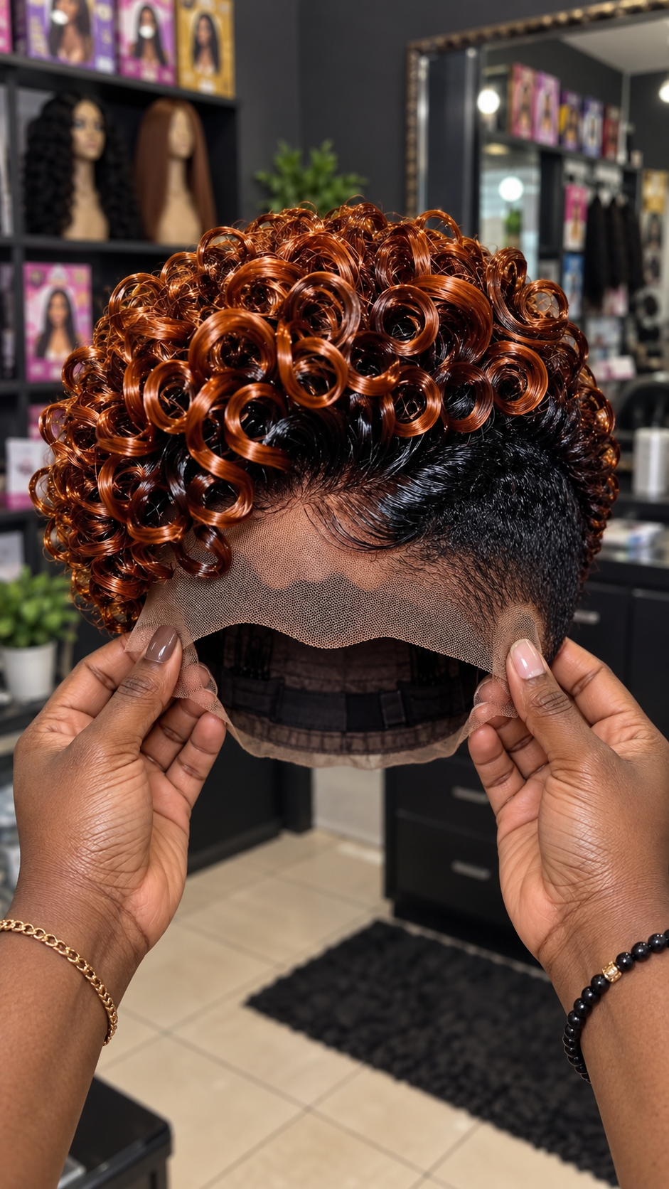 Copper Cinnamon Spiral Pixie Wig With a Deep Black Tapered Base #aft Copper Cinnamon Spiral Pixie Wig With a Deep Black Tapered Base #aft
