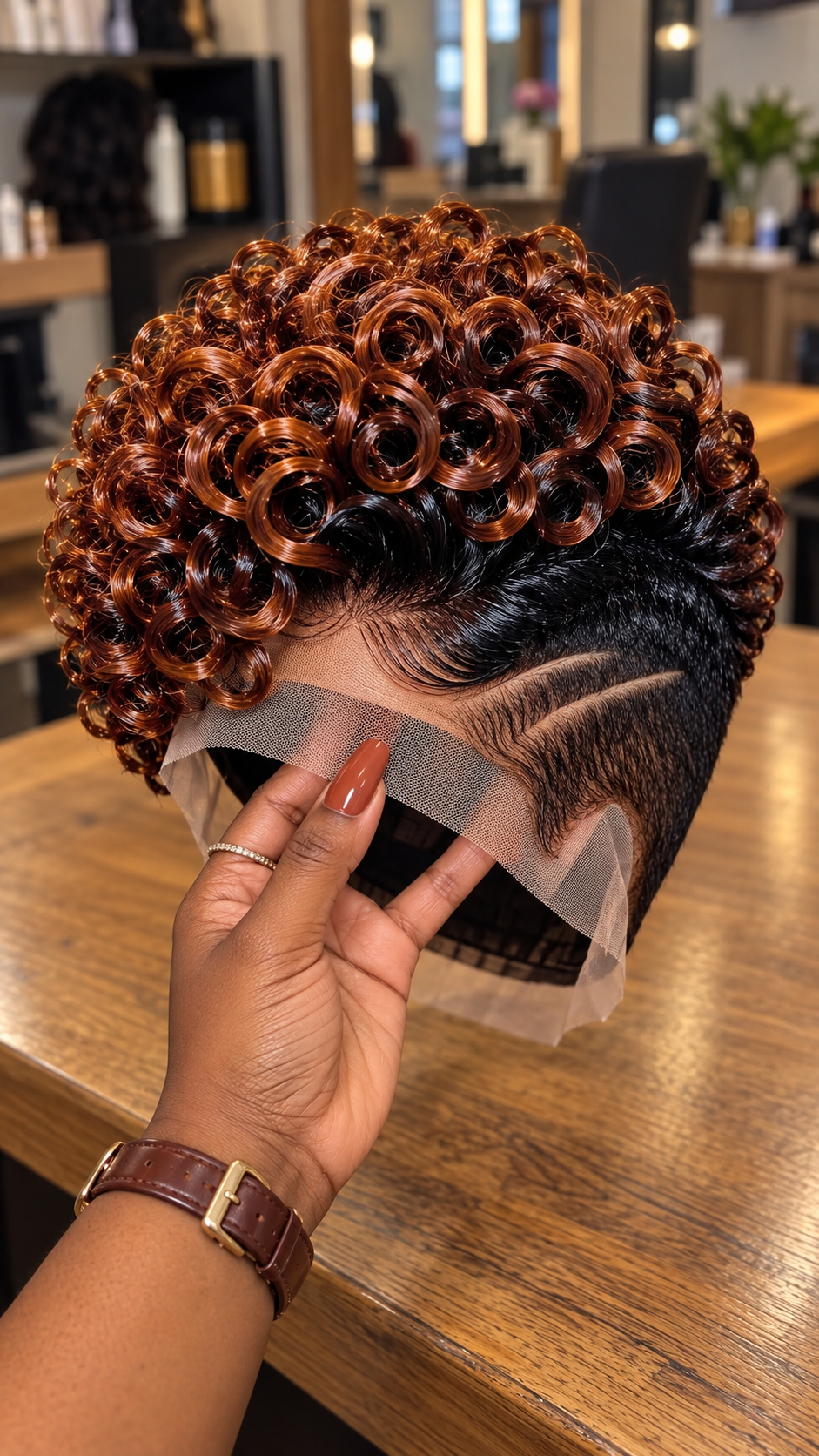 Copper Ringlet Pixie Lace Wig With Black Tapered Side Lines #hwb Copper Ringlet Pixie Lace Wig With Black Tapered Side Lines #hwb
