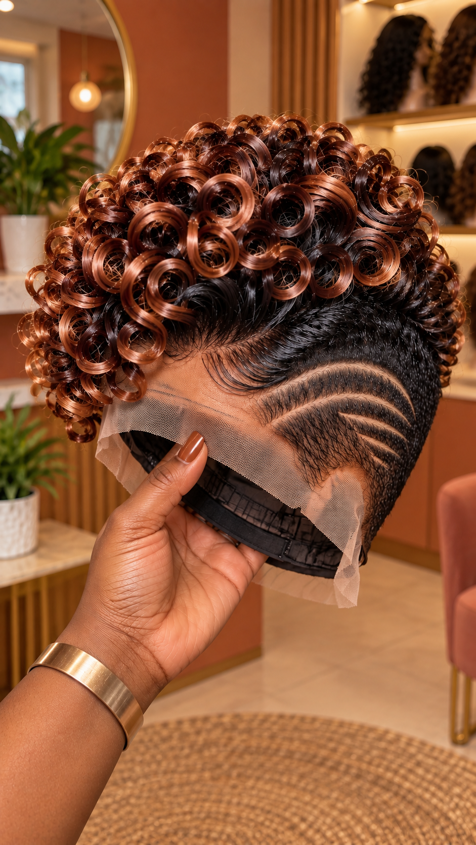 Copper Spiral Pixie Wig With Sculpted Side Lines and Dark Roots #aft Copper Spiral Pixie Wig With Sculpted Side Lines and Dark Roots #aft