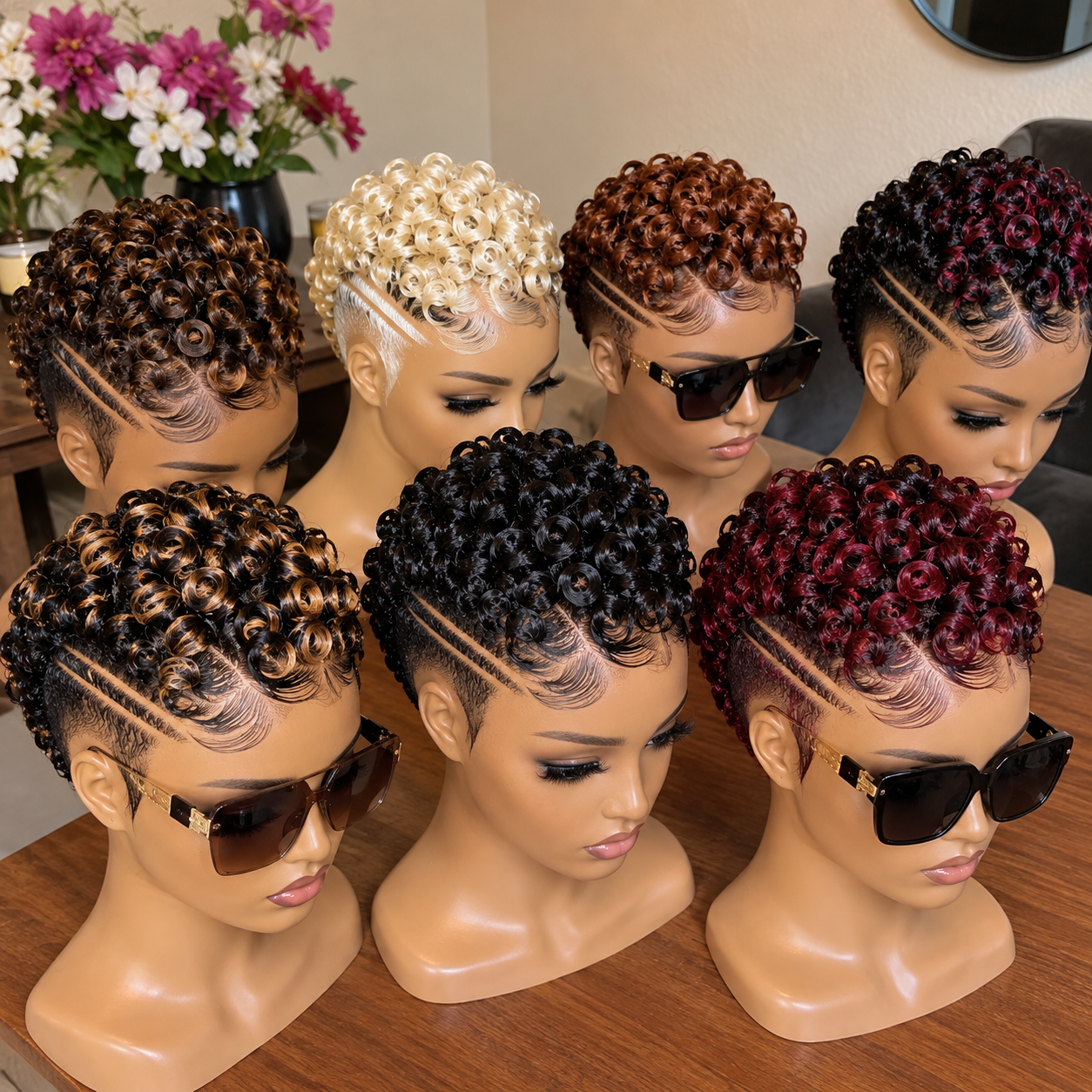 Curly Pixie Wig Collection With Double Side Lines in Six Color Options #bwi Curly Pixie Wig Collection With Double Side Lines in Six Color Options #bwi