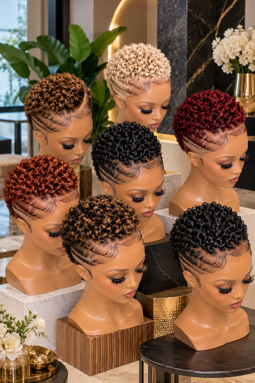 Curly Pixie Wigs With Triple Side Lines in Seven Rich Colors #br
