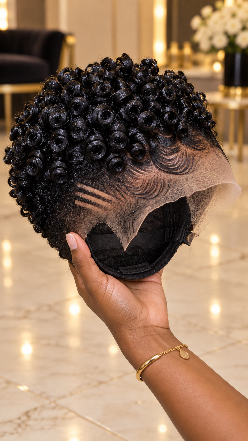 Deep Black Rose Coil Lace Wig With Double Side Detail #WigBusiness Deep Black Rose Coil Lace Wig With Double Side Detail #WigBusiness