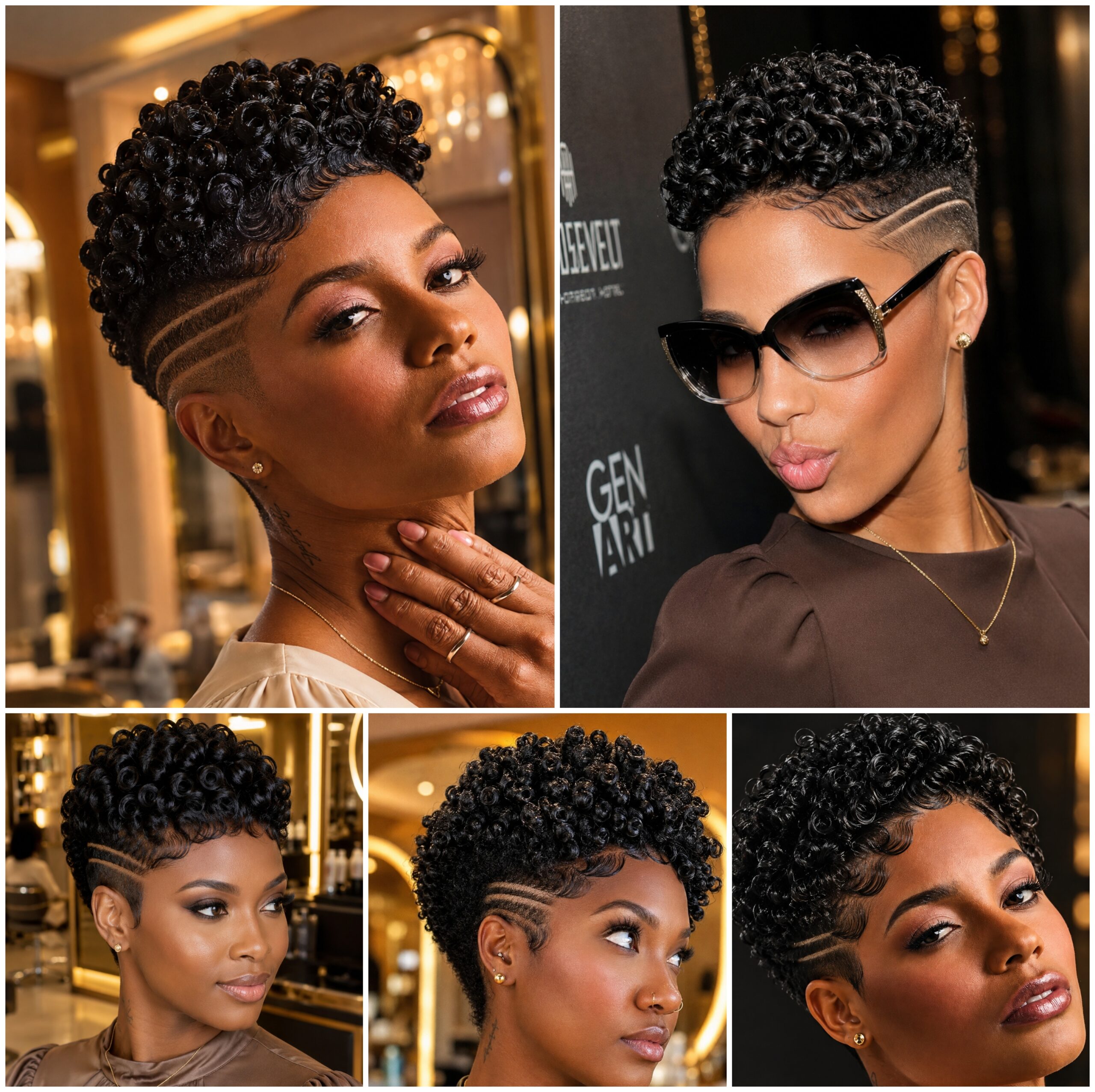 Short Coily Pixies with Curved Razor Lines Short Coily Pixies with Curved Razor Lines