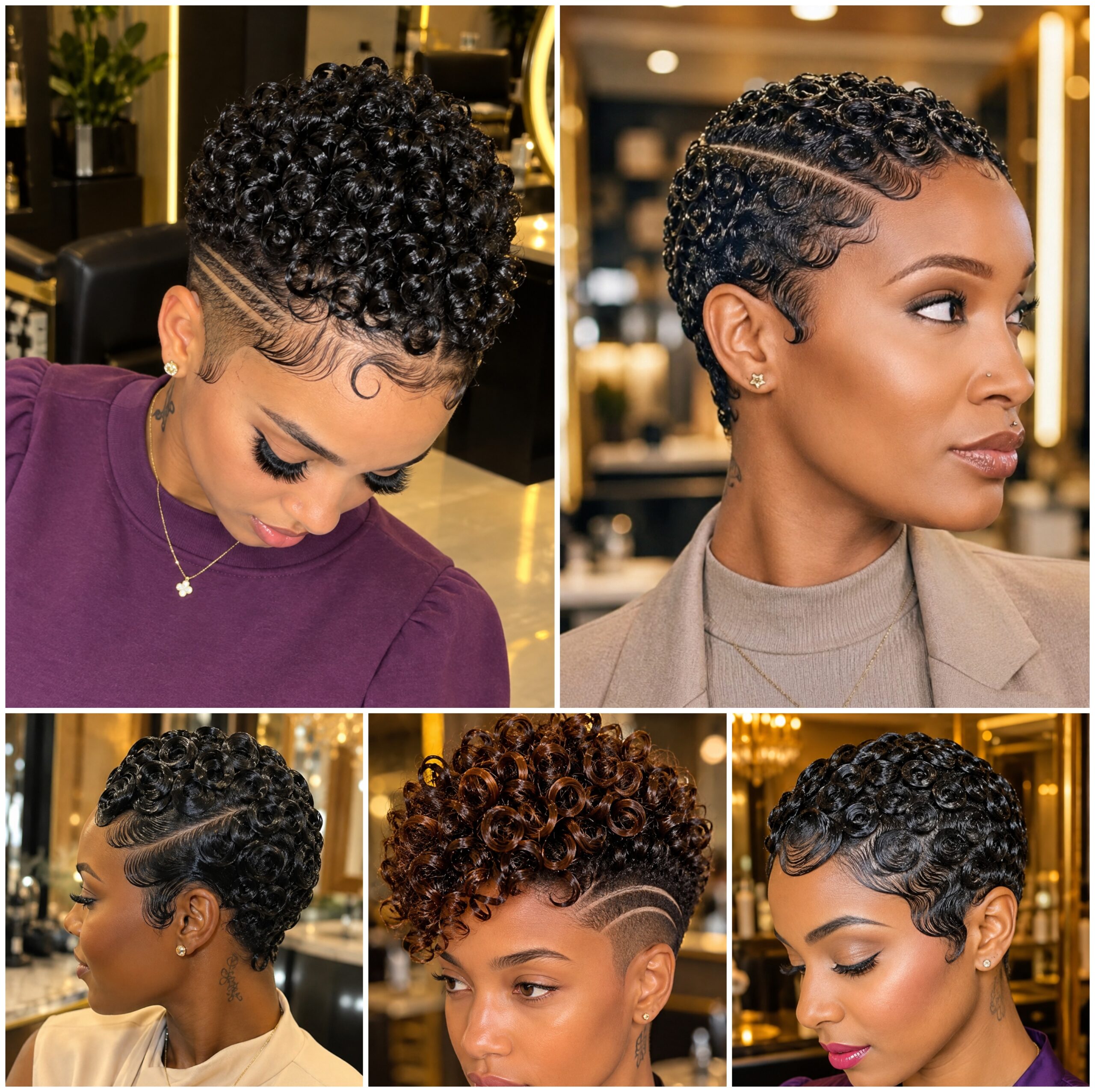 Sculpted Coil Pixie Fades with Side-Line Detail