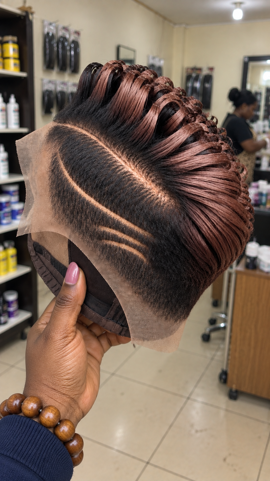Rose Brown Loop Pixie Wig With Double Curved Side Lines #apdh
