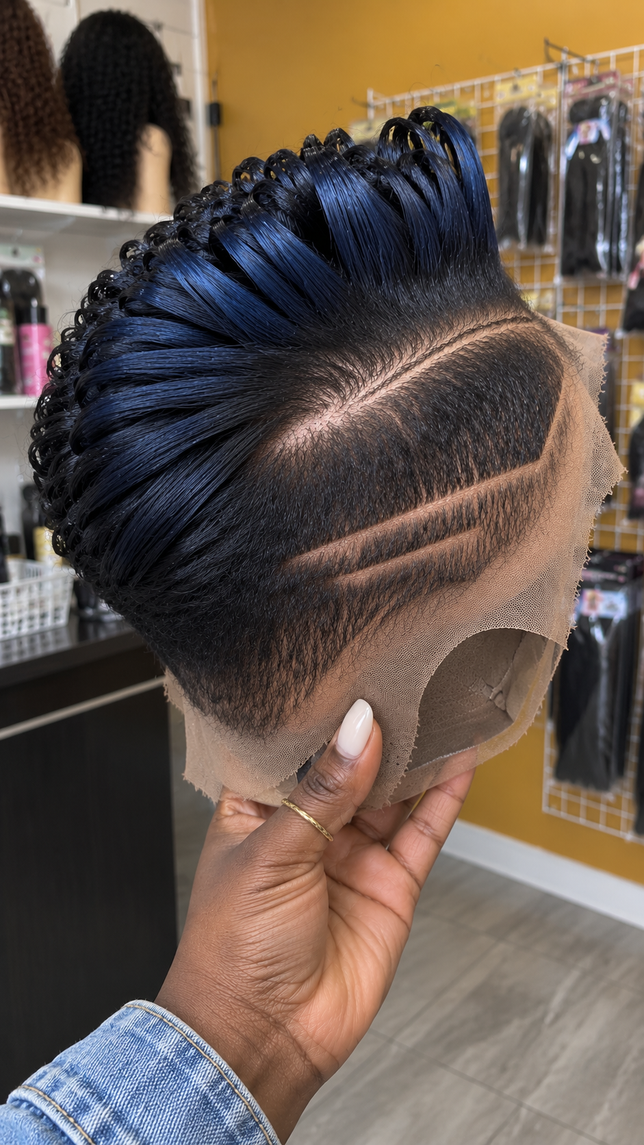 Midnight Blue Loop Pixie Wig With Deep Side Part and Double Razor Lines #yfah Midnight Blue Loop Pixie Wig With Deep Side Part and Double Razor Lines #yfah