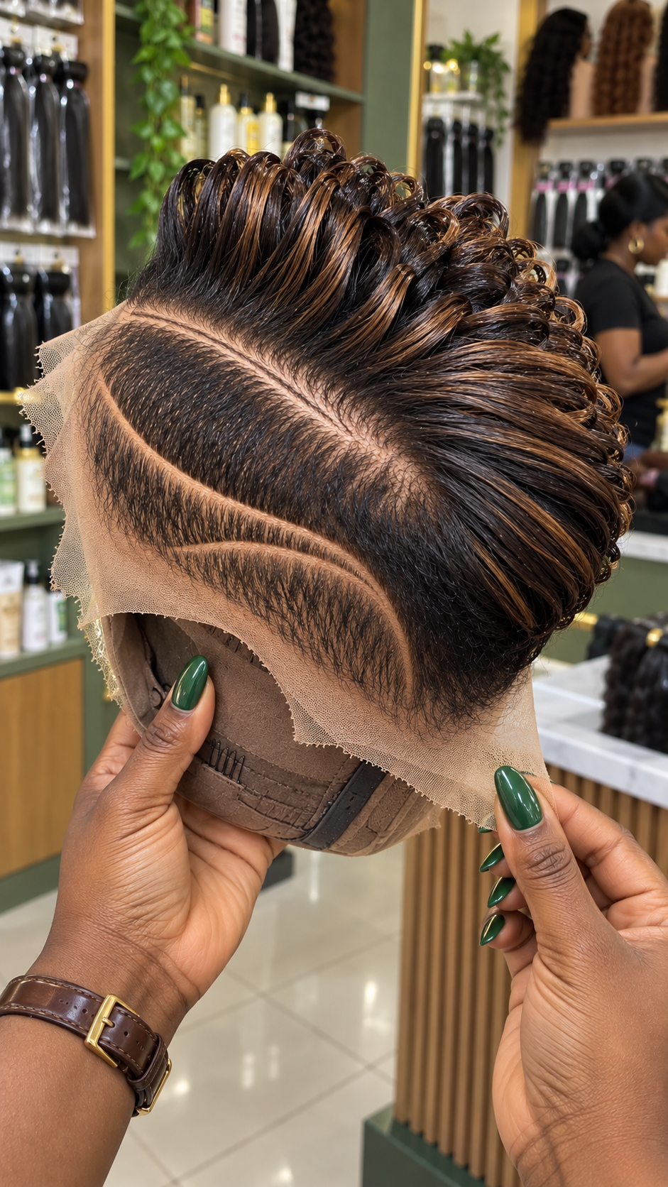Dark Espresso Pixie Lace Wig With Bronze Ribbon Highlights and Sculpted Side Lines #apdh Dark Espresso Pixie Lace Wig With Bronze Ribbon Highlights and Sculpted Side Lines #apdh