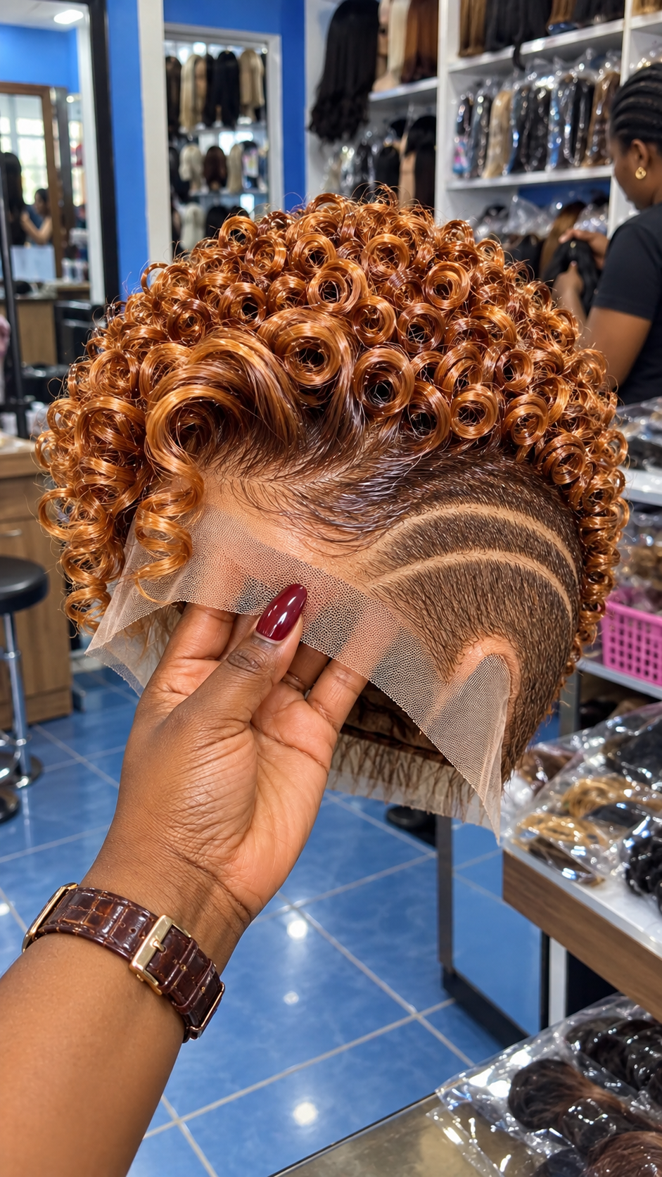 Copper Caramel Ringlet Pixie Wig With Double Side Lines #aft Copper Caramel Ringlet Pixie Wig With Double Side Lines #aft