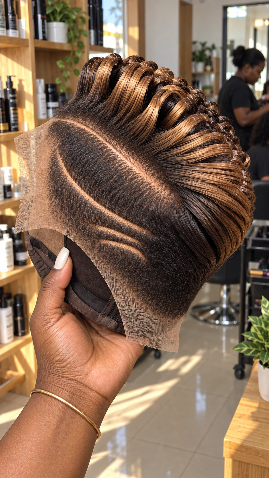 Honey Caramel Loop Pixie Wig With Dark Tapered Sides #afth Honey Caramel Loop Pixie Wig With Dark Tapered Sides #afth