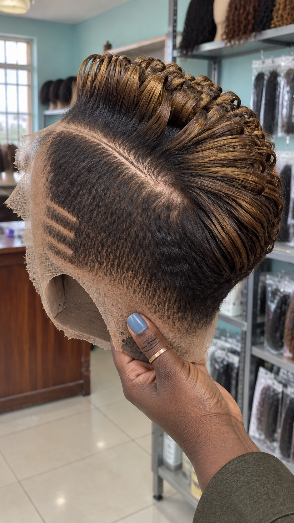 Honey Brown Loop Curl Pixie Wig With Triple Side Lines #bwih Honey Brown Loop Curl Pixie Wig With Triple Side Lines #bwih