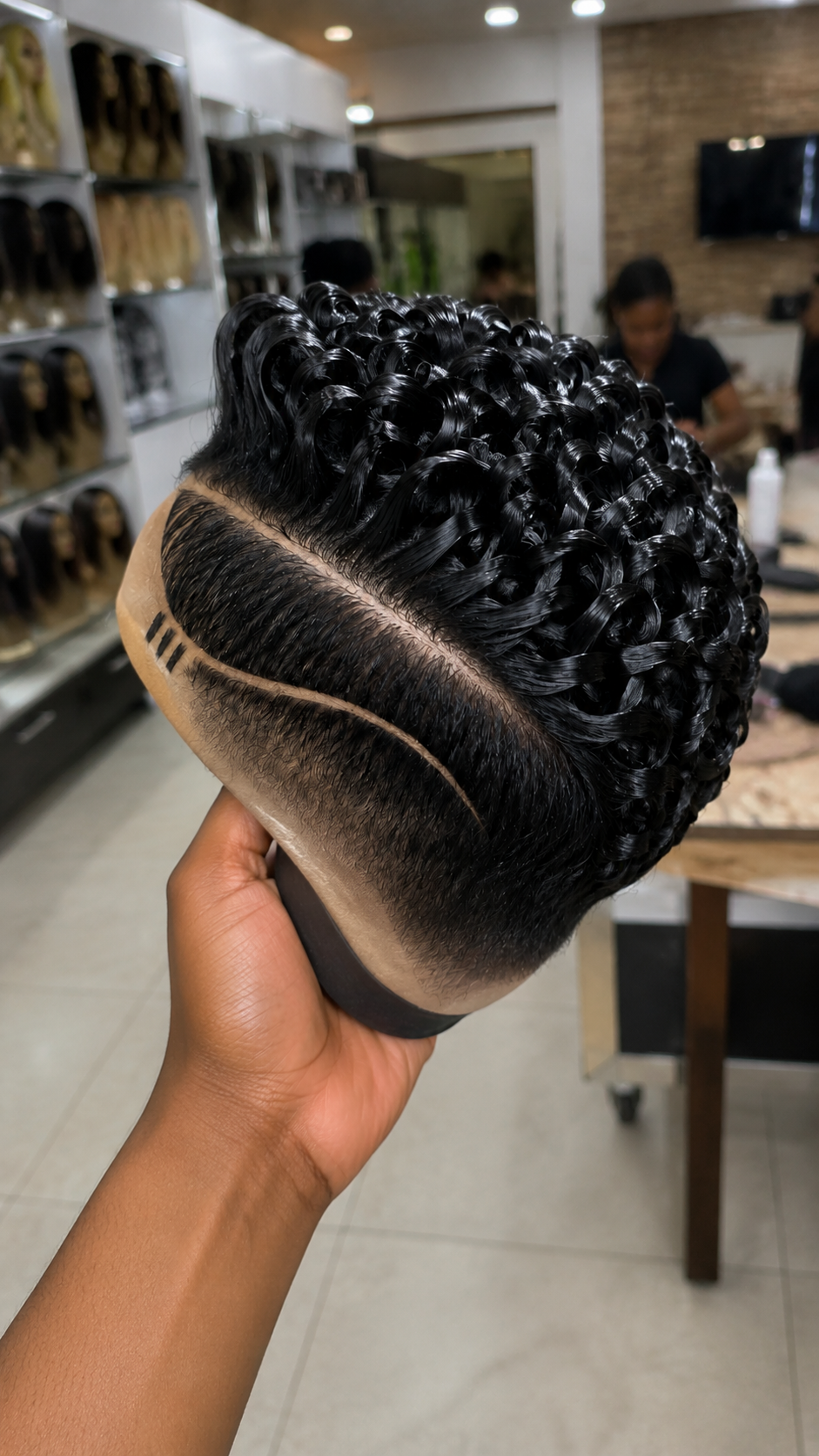 A Curved Slash Track With Frontal Hash Marks Demands Strict Negative Space Discipline On A Jet Black Pixie Wig #bwih A Curved Slash Track With Frontal Hash Marks Demands Strict Negative Space Discipline On A Jet Black Pixie Wig #bwih