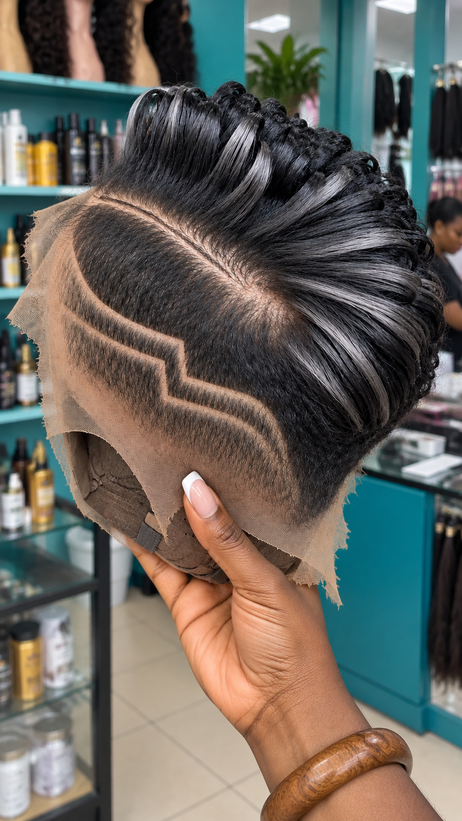 Black and Silver Highlight Pixie Wig With Geometric Side Lines #ssh Black and Silver Highlight Pixie Wig With Geometric Side Lines #ssh