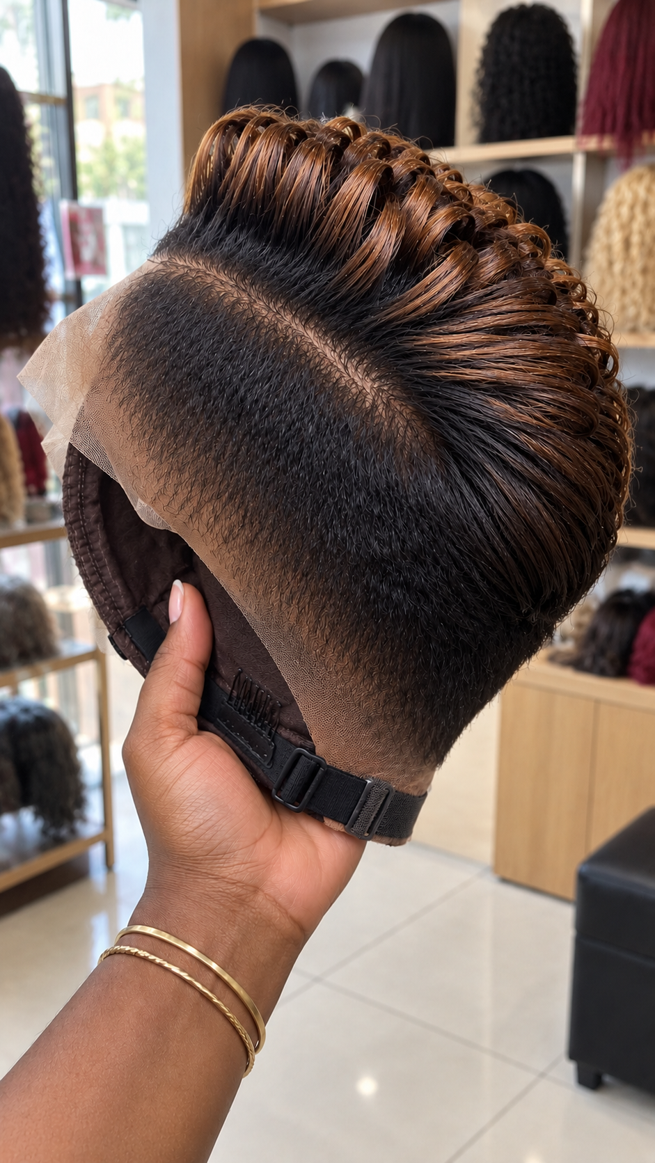 Espresso Brown Loop Pixie Wig With Copper Caramel Ribbons #stayh Espresso Brown Loop Pixie Wig With Copper Caramel Ribbons #stayh