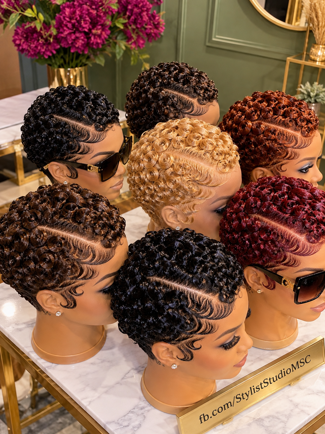 Golden Blonde, Burgundy and Jet Black Ring-Curl Pixie Wigs With Sculpted Side Waves #ssh Golden Blonde, Burgundy and Jet Black Ring-Curl Pixie Wigs With Sculpted Side Waves #ssh