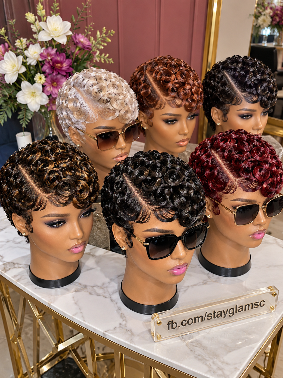 Glossy Finger Curl Pixie Wigs in Black, Burgundy, Copper and Pearl Blonde #hwb