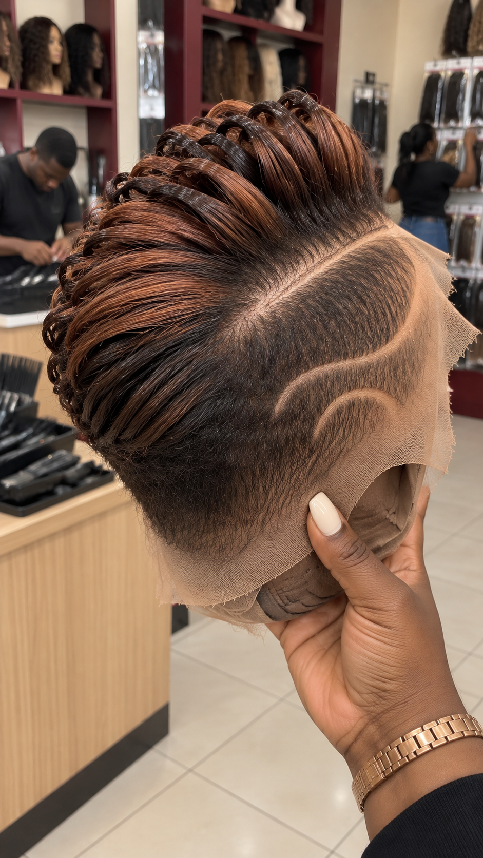 Find This Black and Copper Brown Pixie Wig With Sculpted Loops and Curved Side Lines #fah