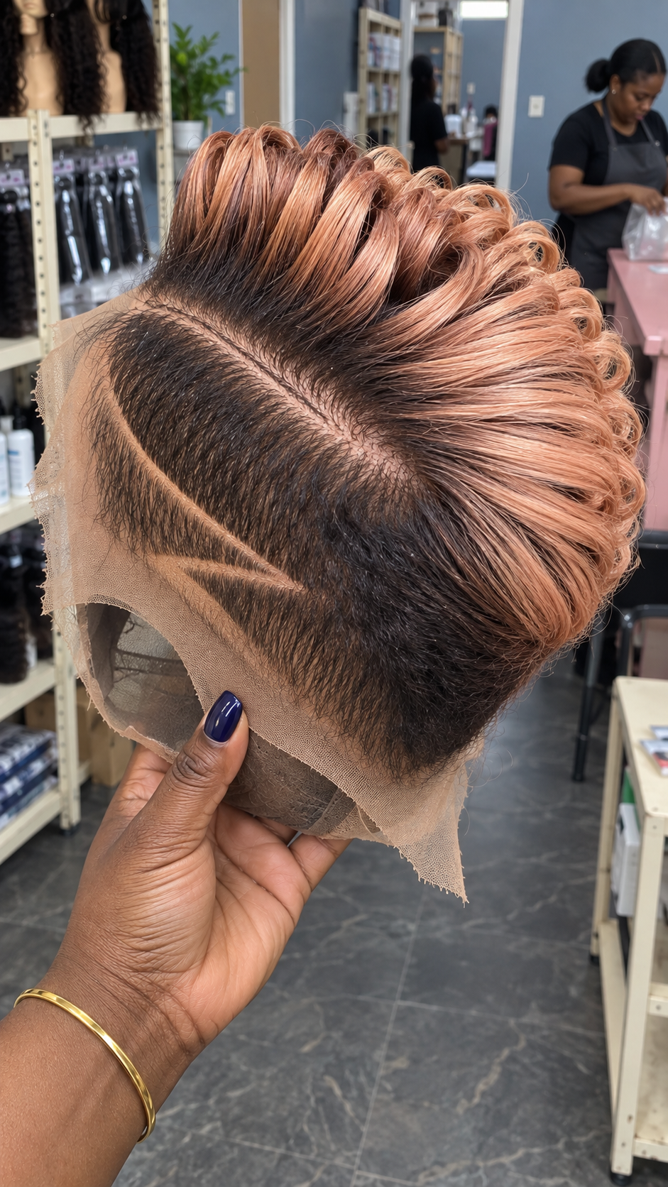 Rose Copper Loop Curl Pixie Wig With Dark Tapered Sides #brh Rose Copper Loop Curl Pixie Wig With Dark Tapered Sides #brh