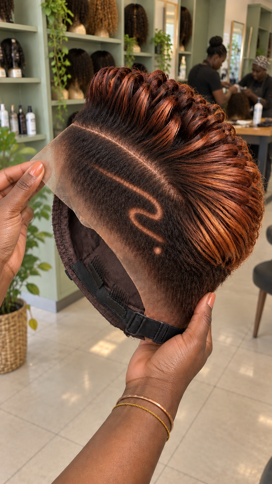 Copper Auburn Pixie Wig With a Curved Side Design #hwbh