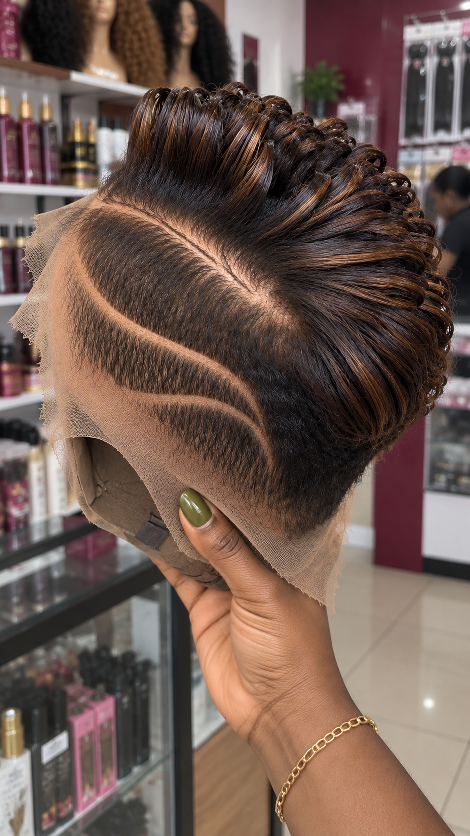Chocolate Brown Pixie Wig With Honey Caramel Ribbon Highlights and Double Curved Side Lines #ssh Chocolate Brown Pixie Wig With Honey Caramel Ribbon Highlights and Double Curved Side Lines #ssh