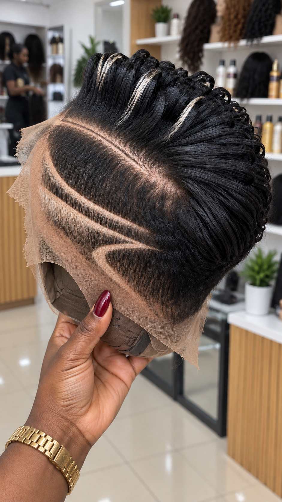 Black Pixie Wig With Platinum Streaks and Curved Side Design #bwih Black Pixie Wig With Platinum Streaks and Curved Side Design #bwih