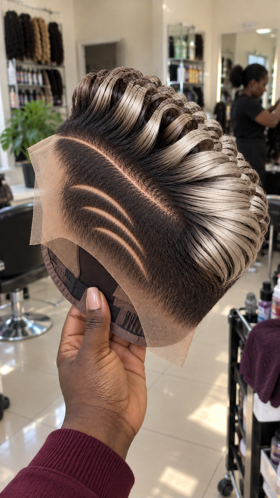 Black Root Pearl Blonde Loop Pixie Wig With Triple Curved Side Lines #ssh Black Root Pearl Blonde Loop Pixie Wig With Triple Curved Side Lines #ssh