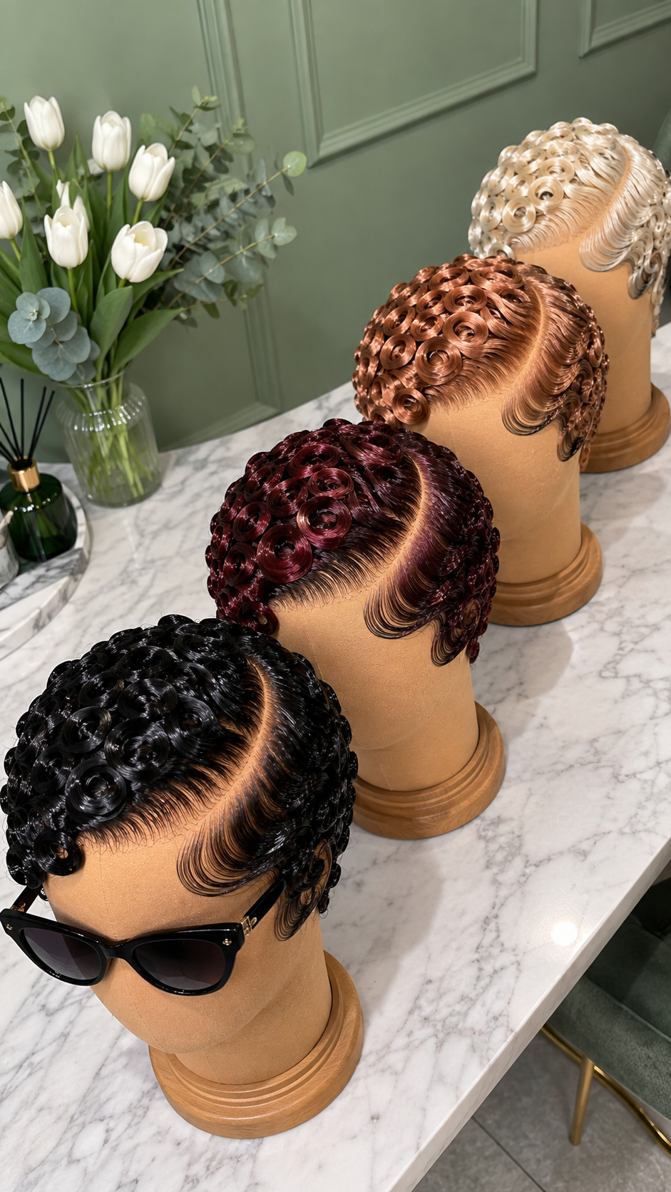 Four Spiral Curl Pixie Wig Colors With Sweeping Side Partings #fl