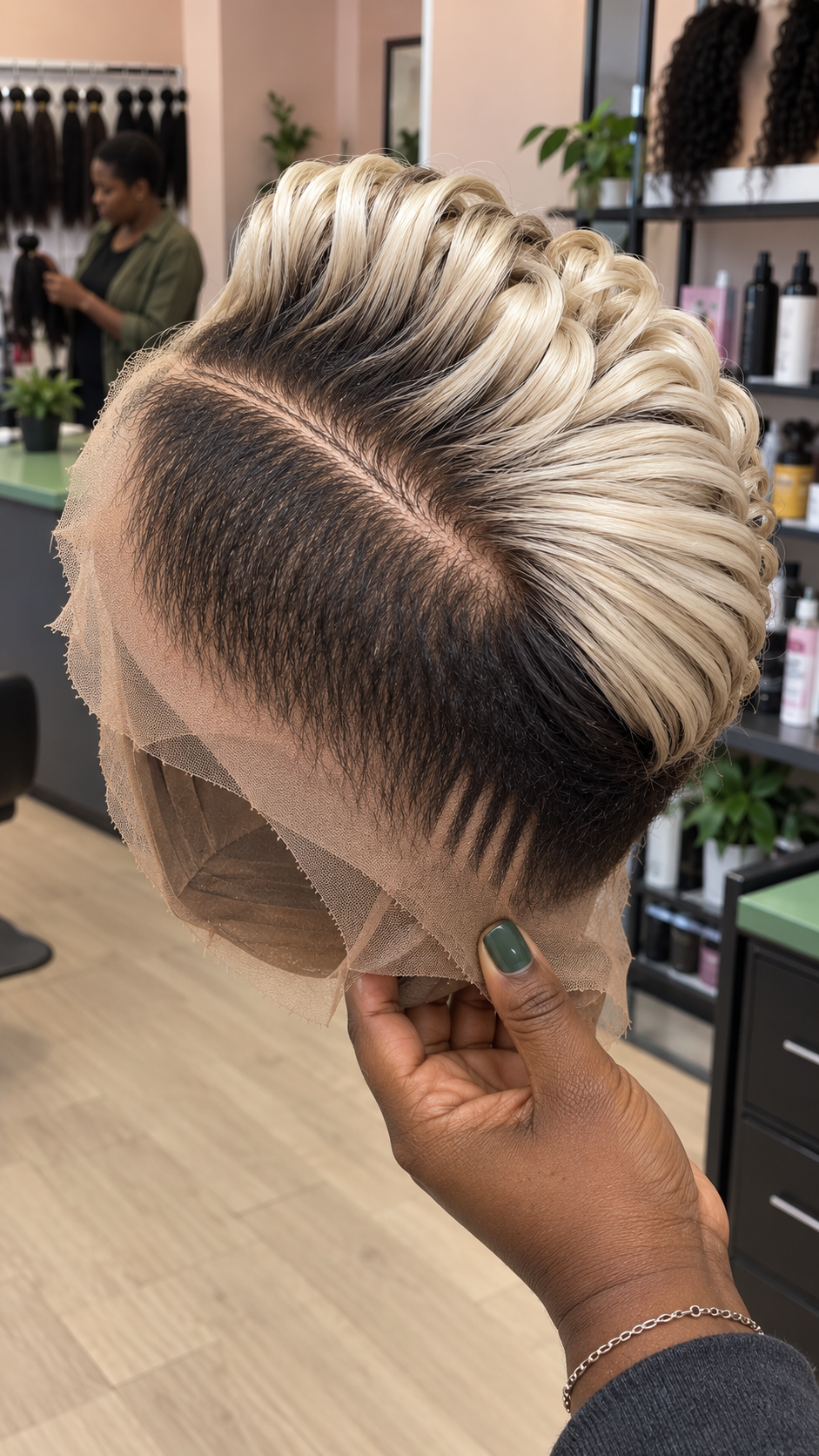 Icy Blonde Loop Curl Pixie Wig With Dark Tapered Sides #hwbh Icy Blonde Loop Curl Pixie Wig With Dark Tapered Sides #hwbh