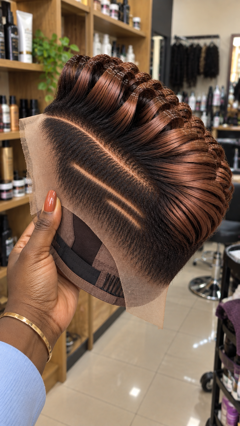 Copper Mocha Loop Pixie Wig With Long Sweeping Side Line #afth