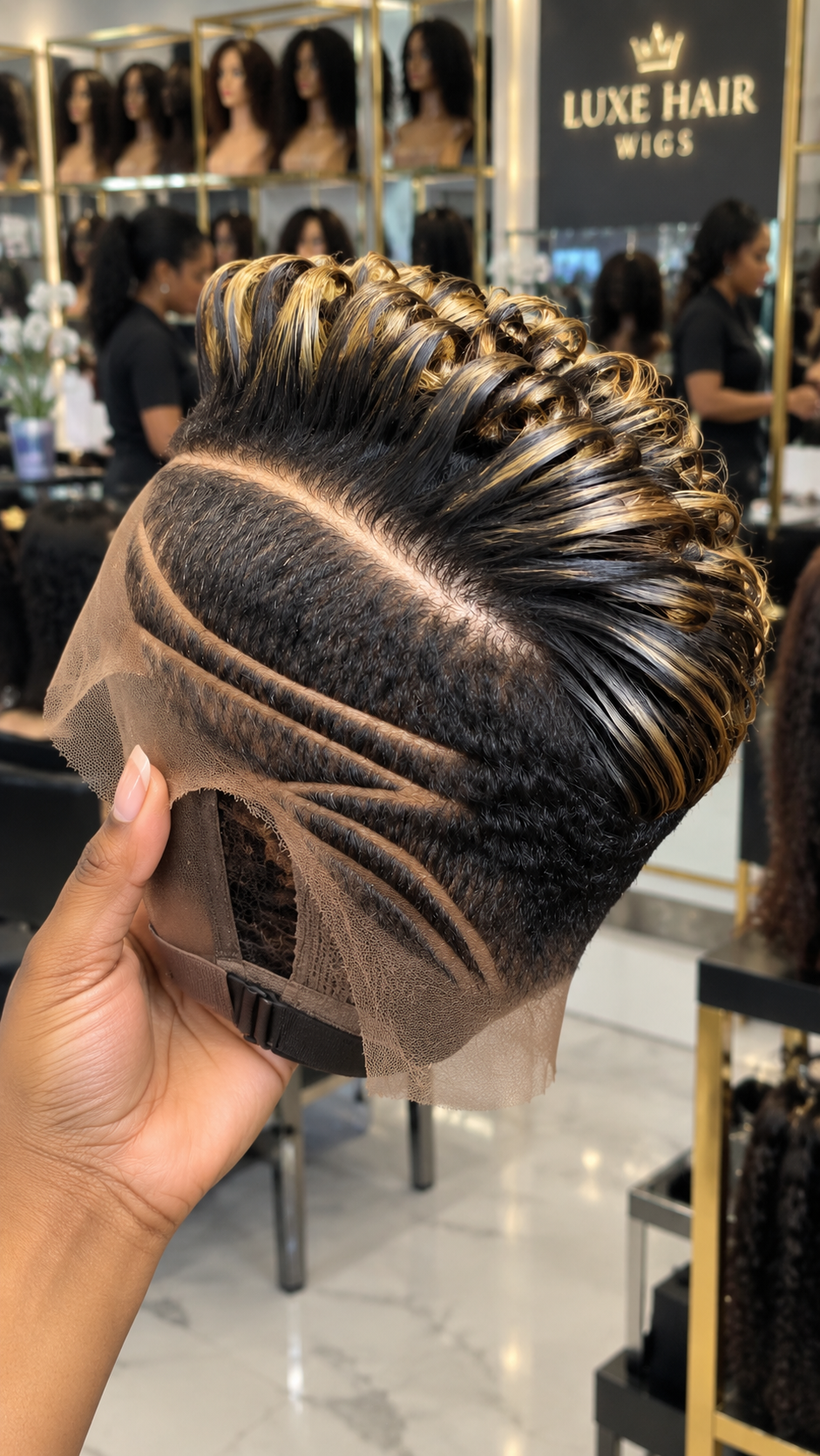 Black and Golden Blonde Sculpted Pixie Wig With Curved Side Lines #ssh